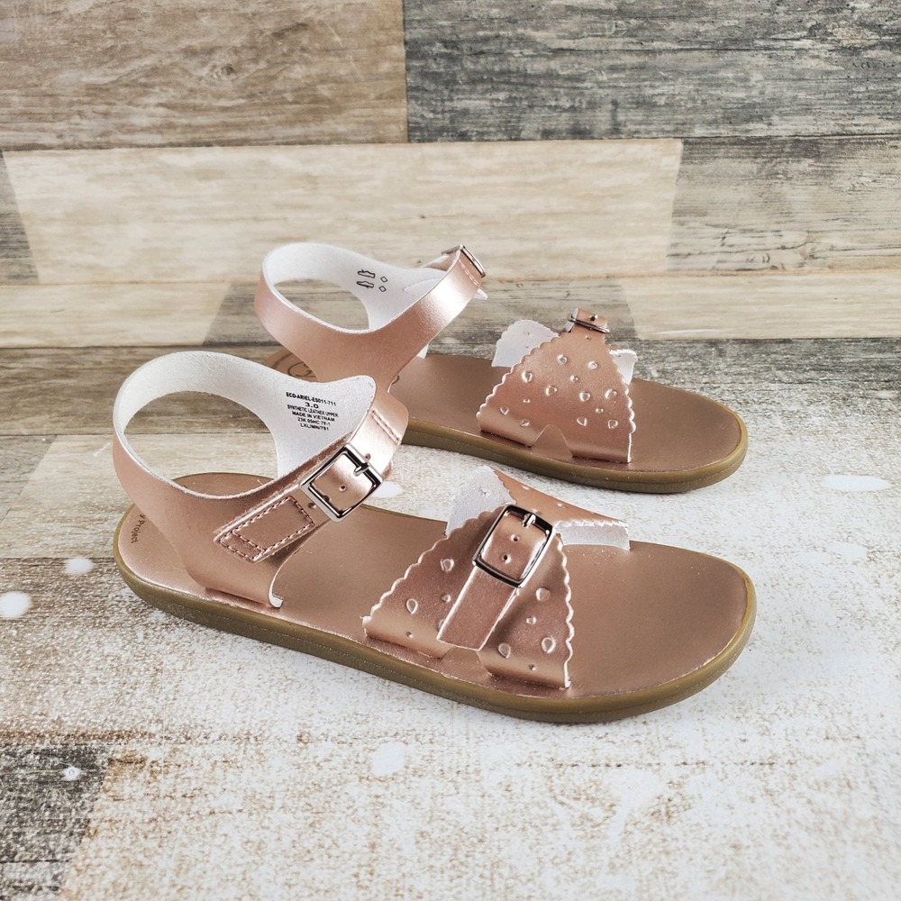 FootMates Eco-Ariel Kids Flat Sandals Sz 3 M Rose Gold Leather Waterproof Buckle